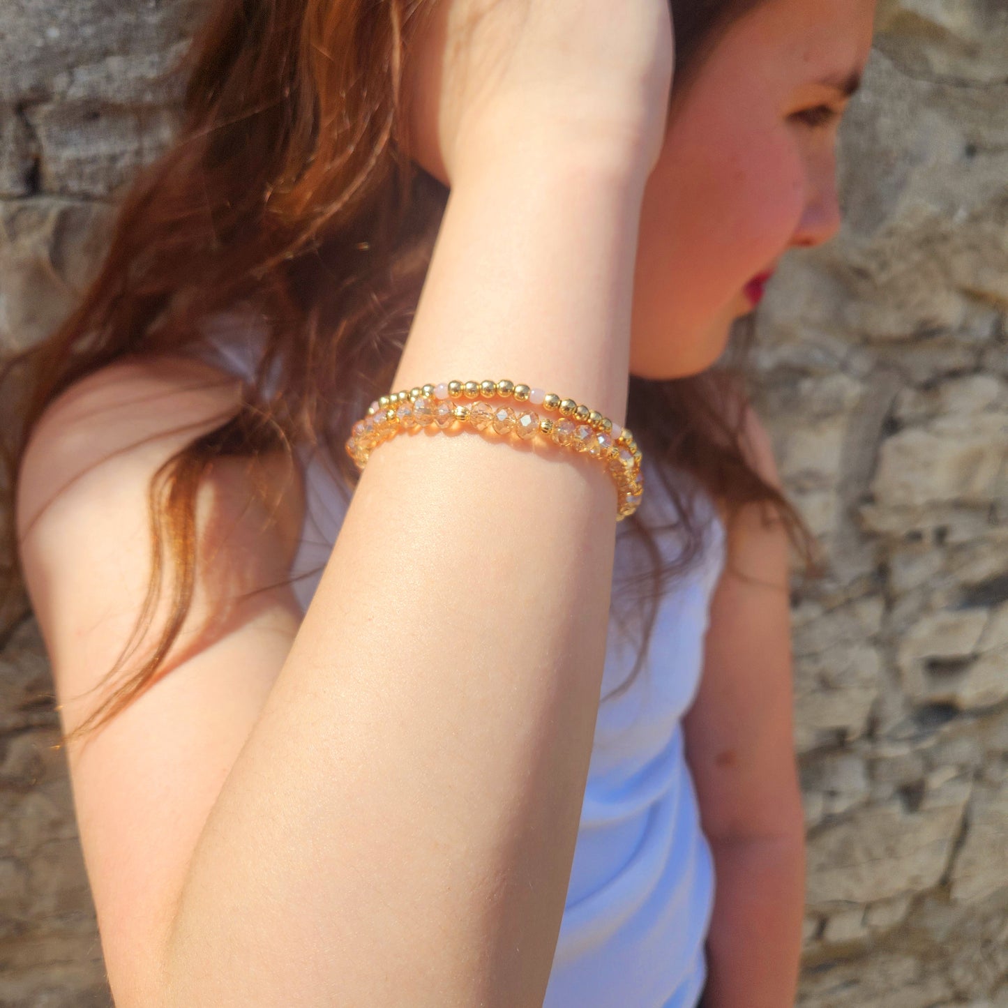 Gold Beaded Bracelet 2pc Set