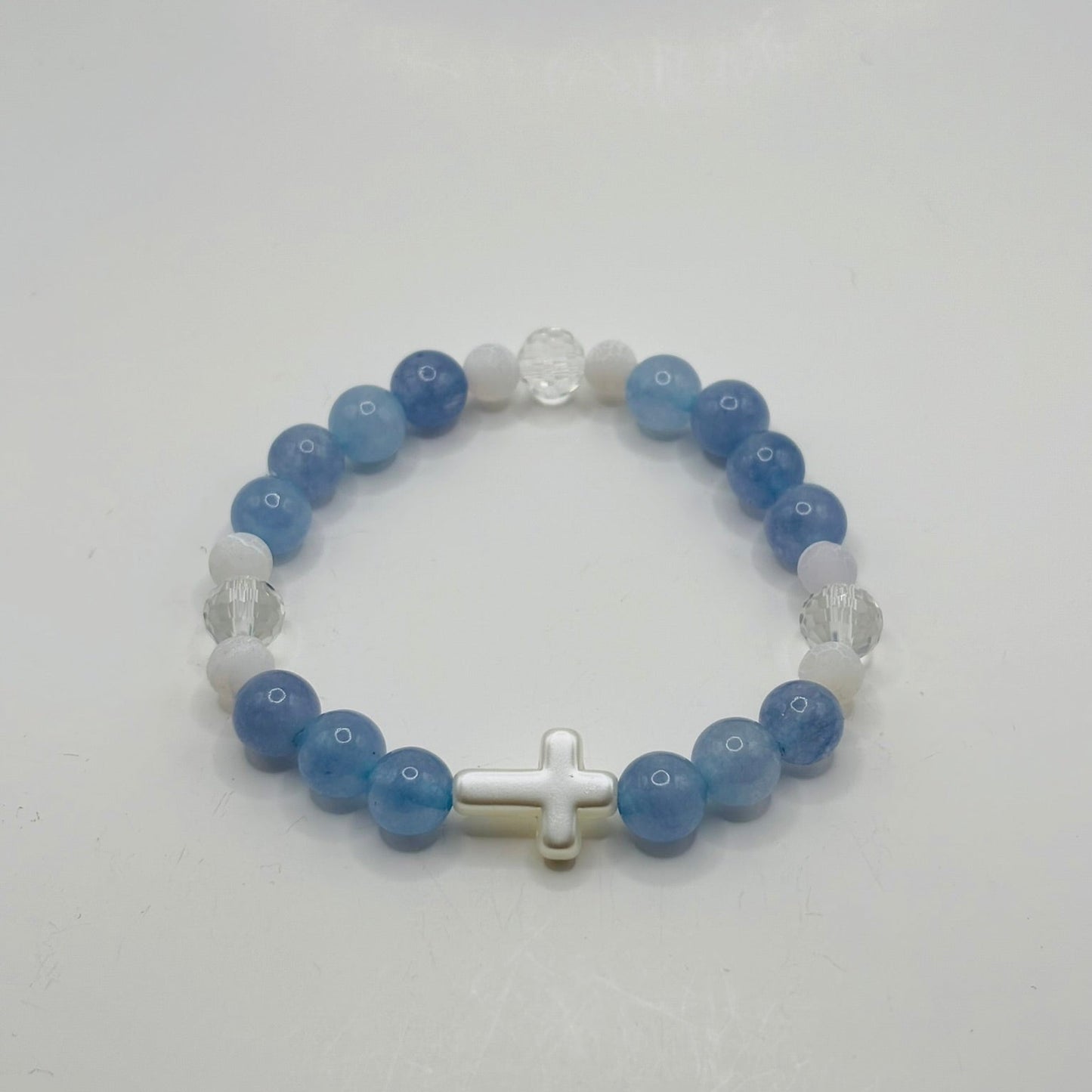 Blue Quartz Cross Beaded Bracelet