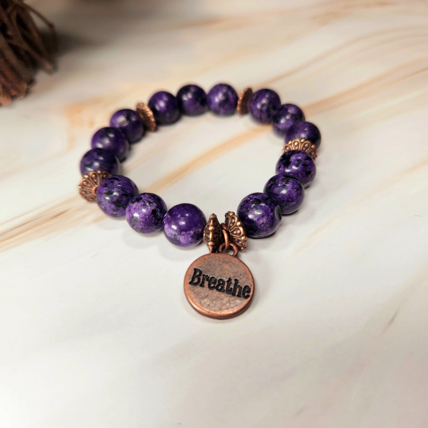 Breathe Positive Message Charm Beaded Bracelet