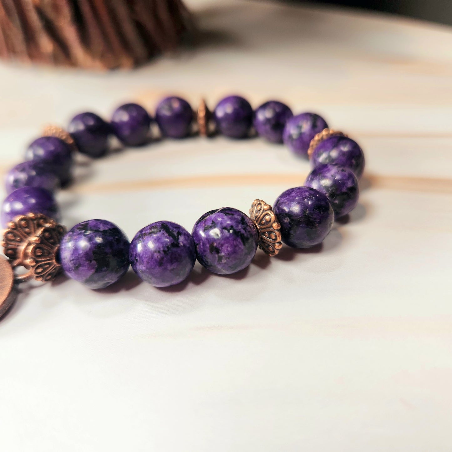 Breathe Positive Message Charm Beaded Bracelet