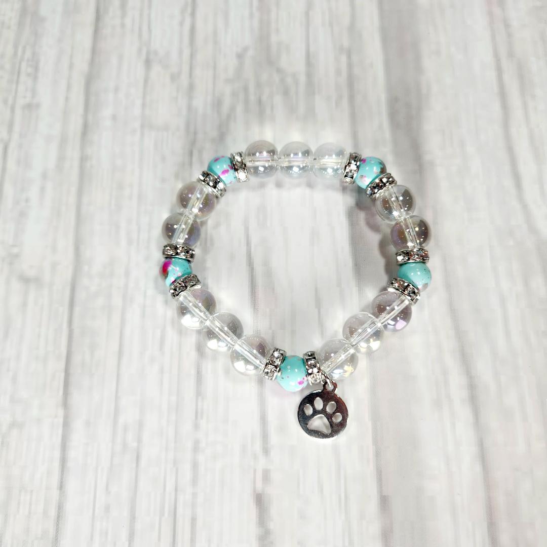 Clear Paw Print Beaded Bracelet