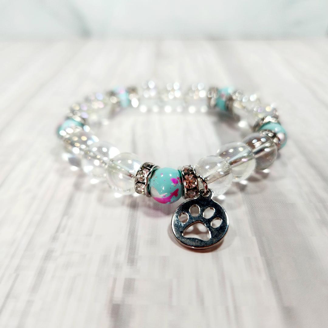 Clear Paw Print Beaded Bracelet