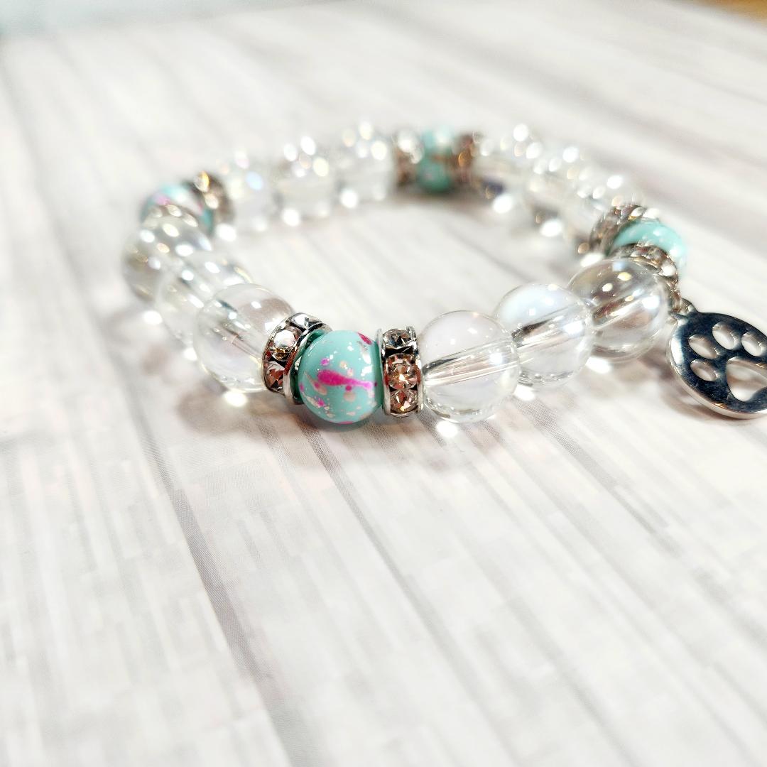 Clear Paw Print Beaded Bracelet