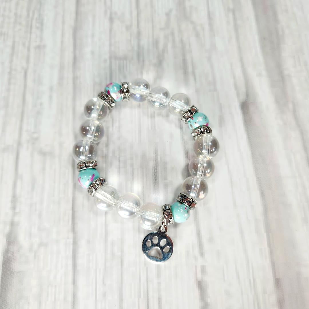 Clear Paw Print Beaded Bracelet