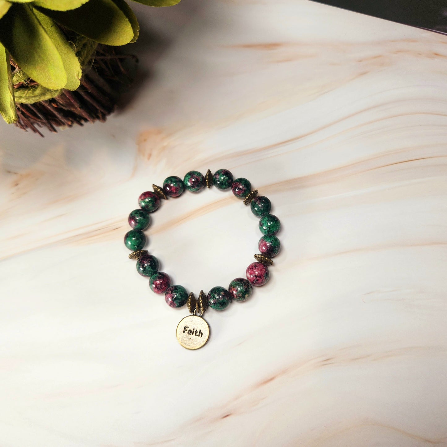 Faith Positive Message Charm Beaded Bracelet