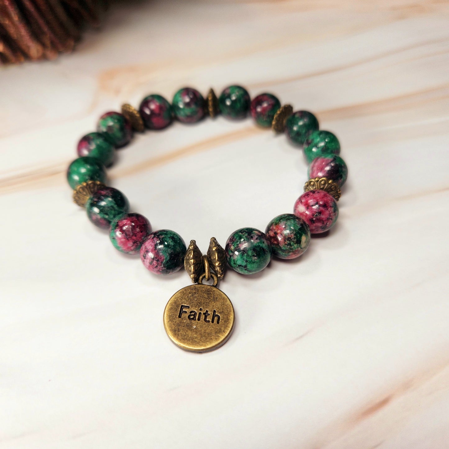 Faith Positive Message Charm Beaded Bracelet
