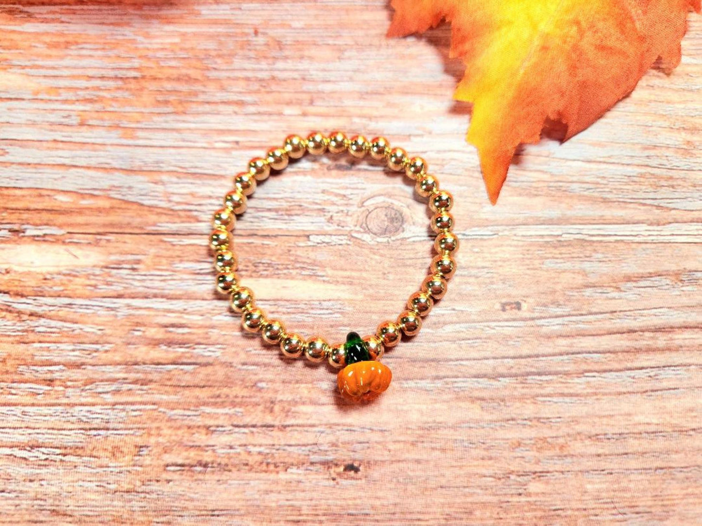 Pumpkin Charm Beaded Bracelet