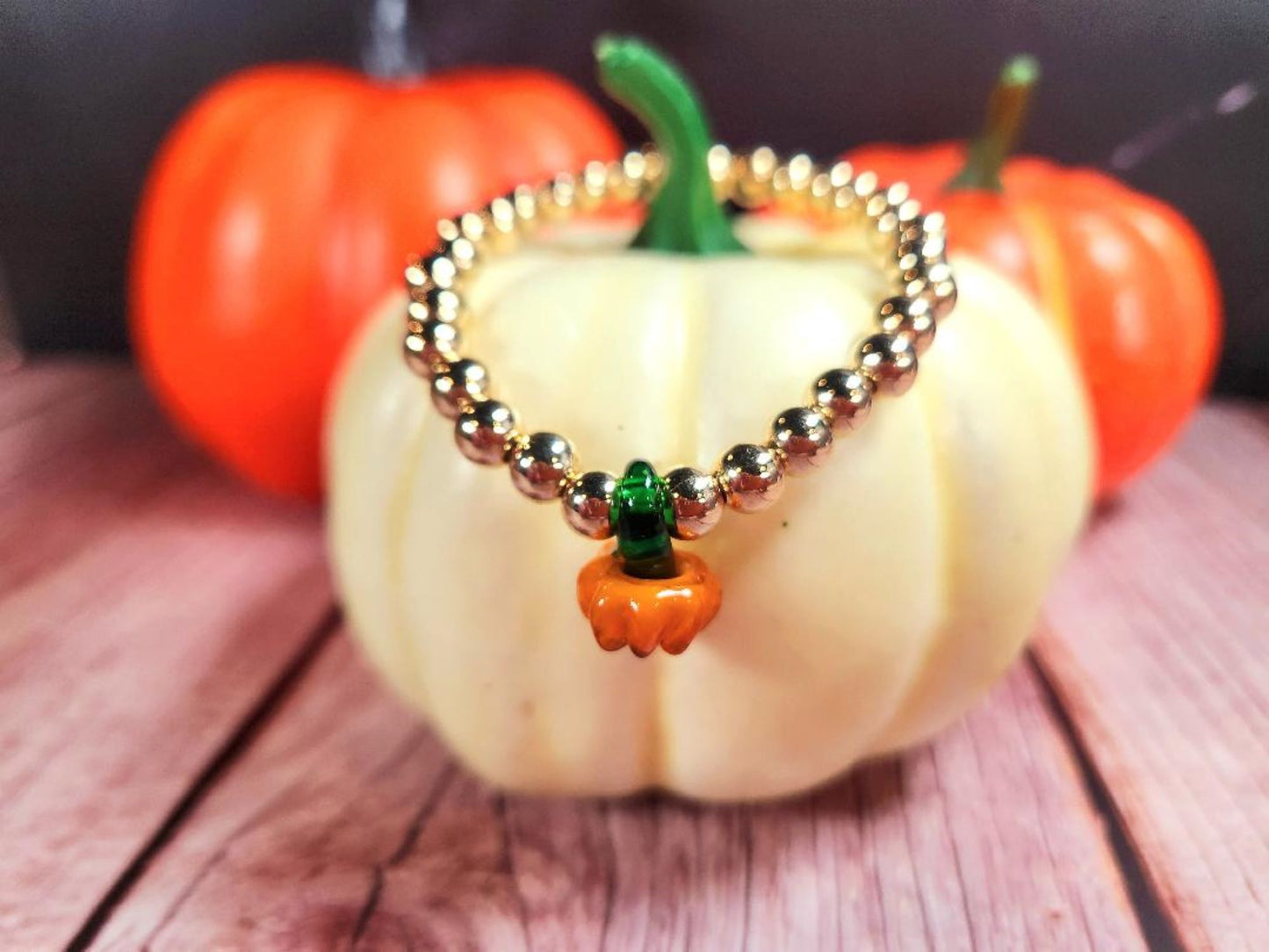 Pumpkin Charm Beaded Bracelet