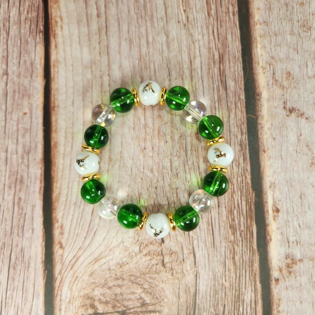 Green Gold Reindeer Beaded Bracelet