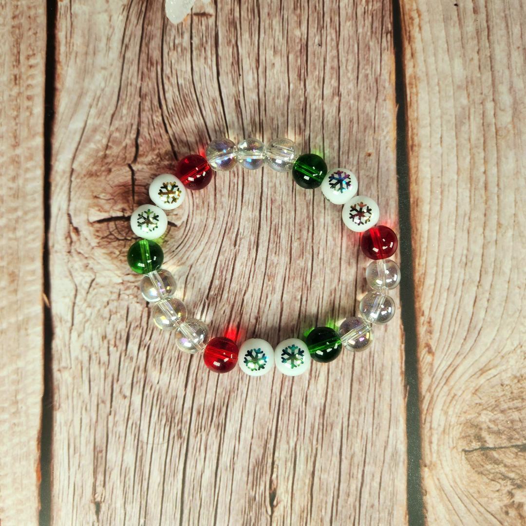 Red and Green Snowflake Beaded Bracelet