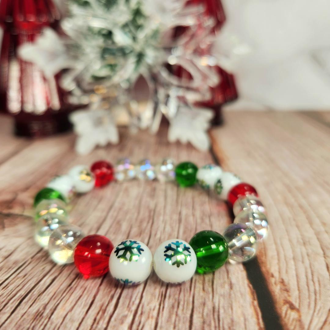 Red and Green Snowflake Beaded Bracelet