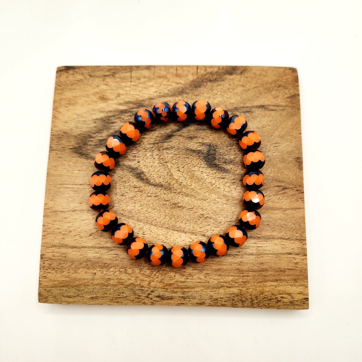 Orange and Navy Facetted Beaded Bracelet
