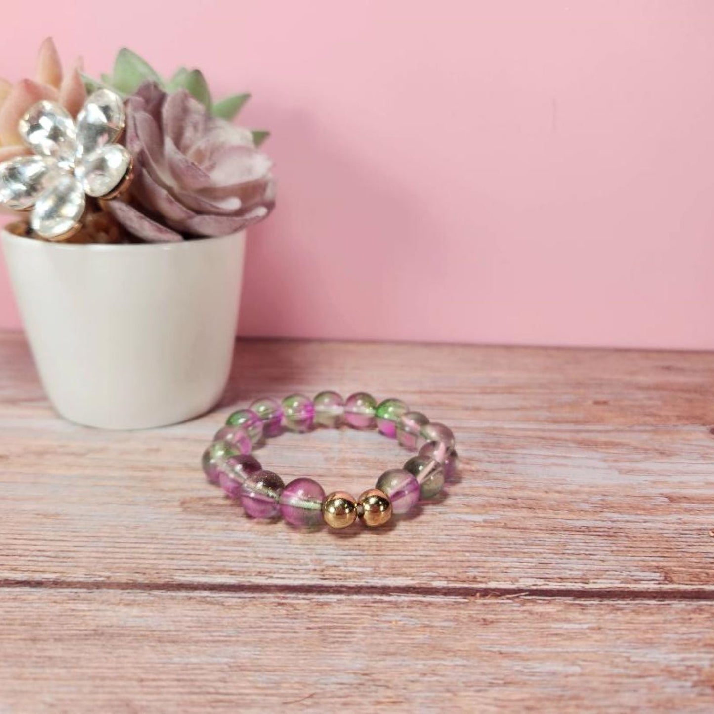 Pink and Green Glitter Beaded Bracelet