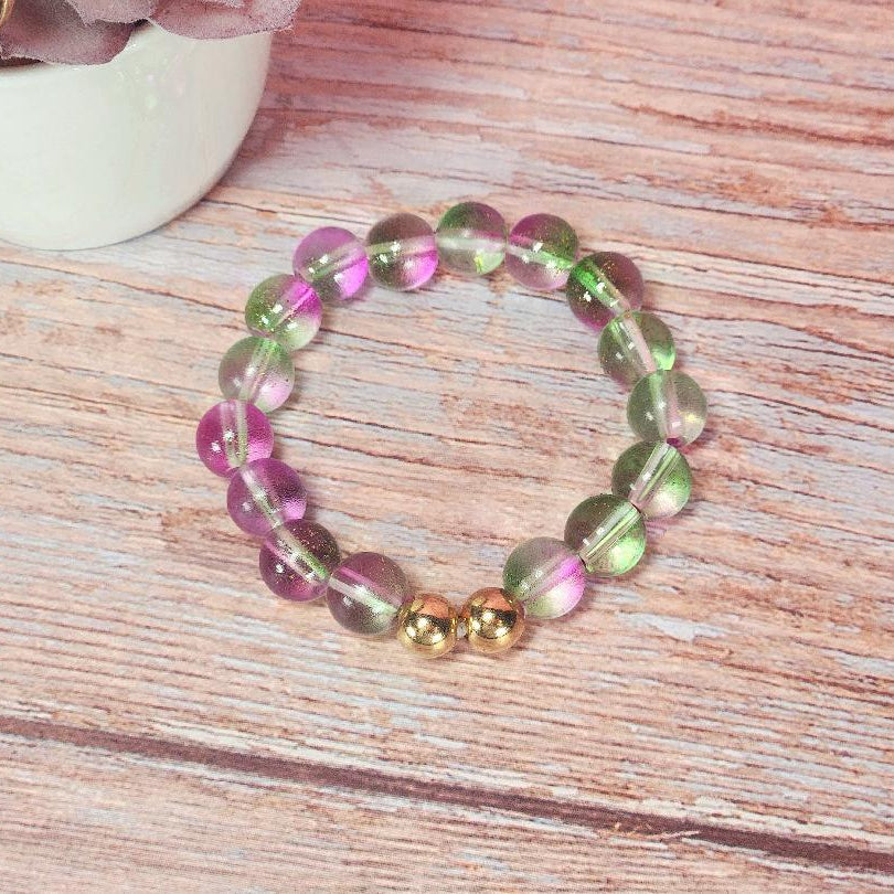 Pink and Green Glitter Beaded Bracelet