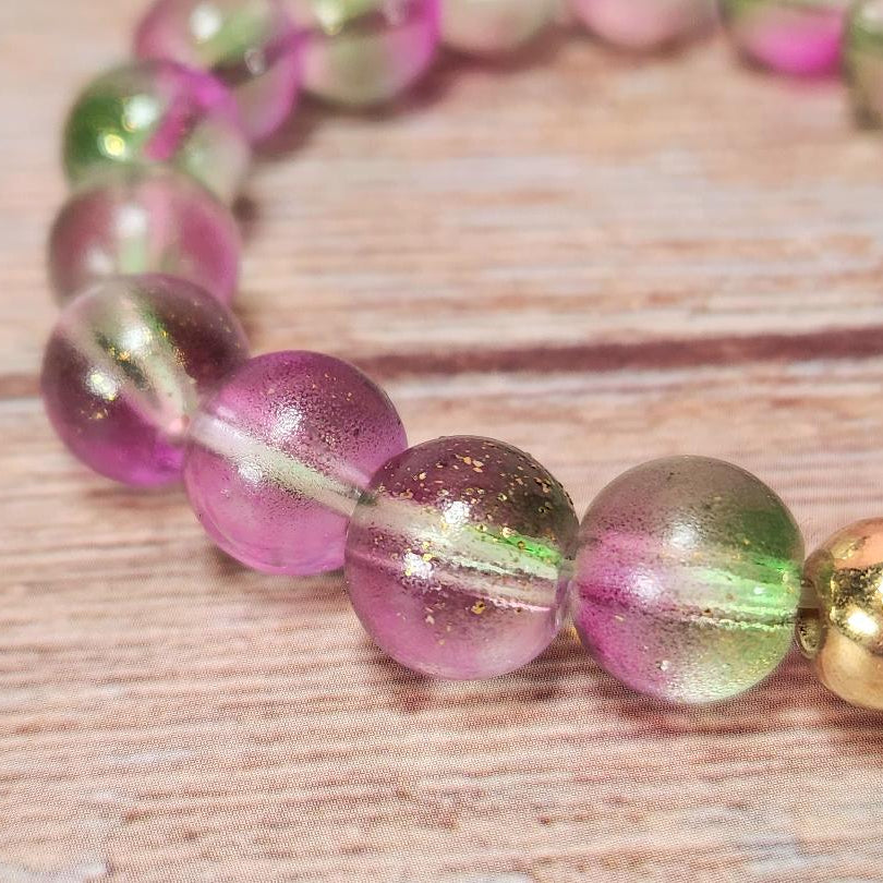 Pink and Green Glitter Beaded Bracelet