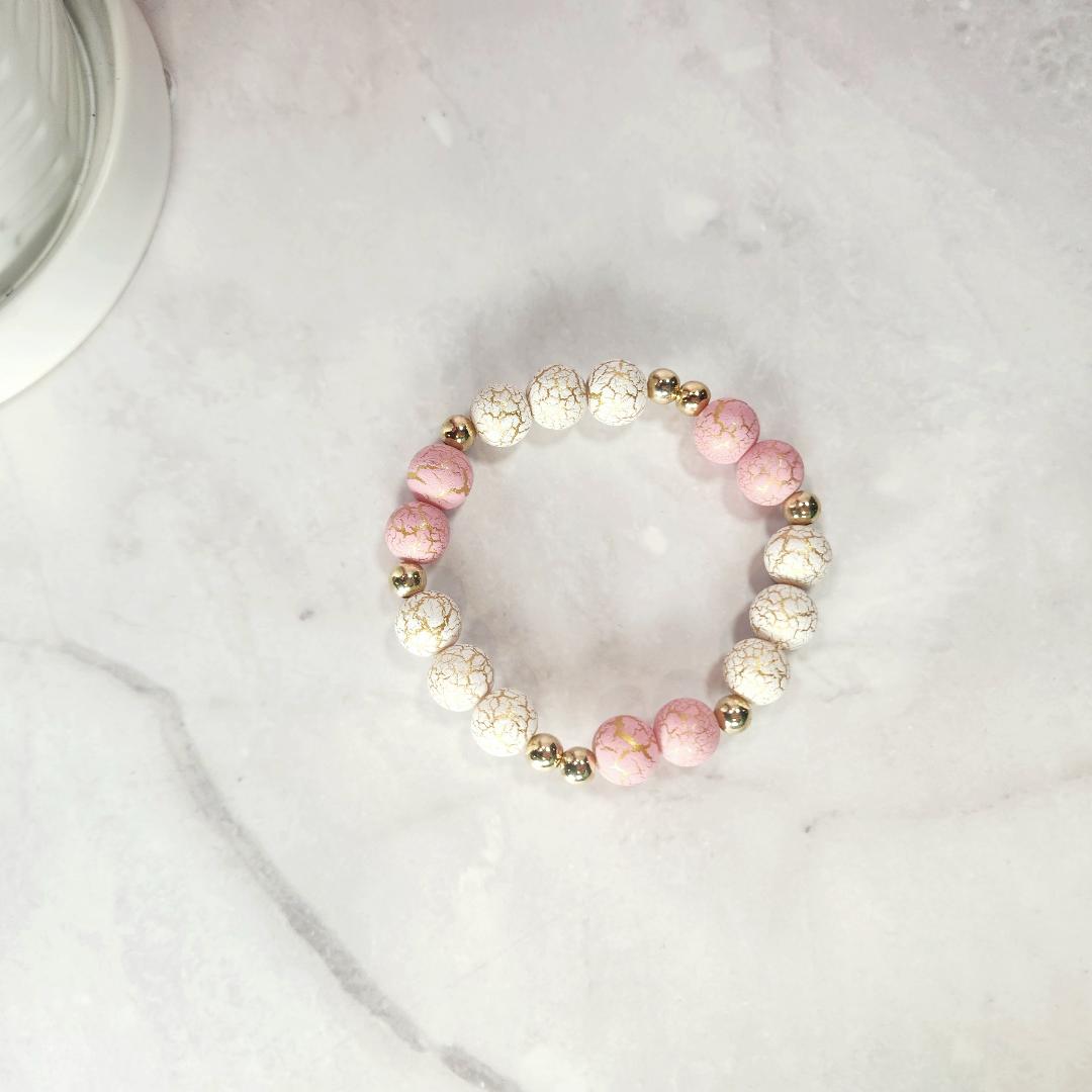 Pink & Gold Crackle Beaded Bracelet