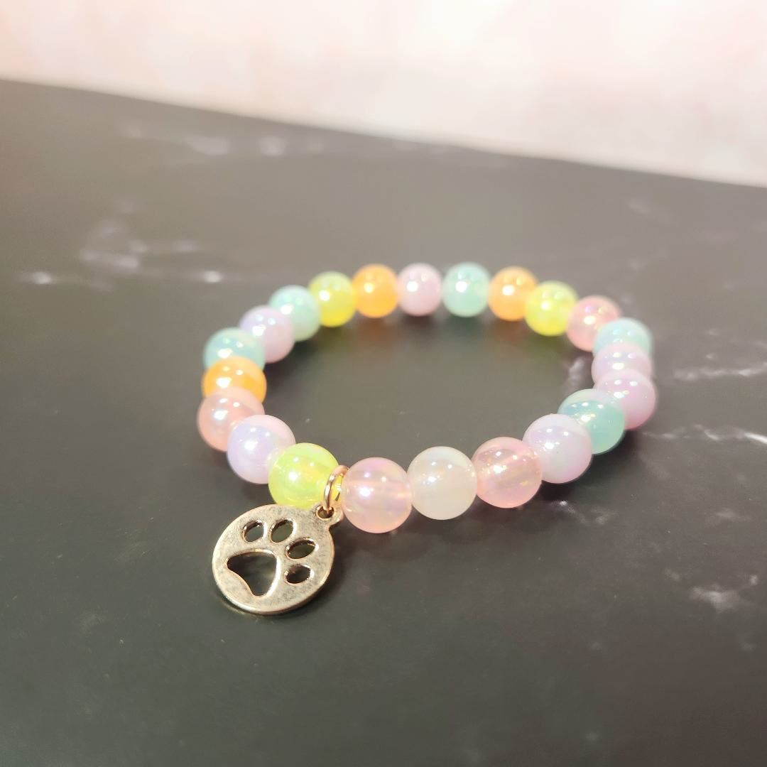 Mult-Colored Paw Print Charm Beaded Bracelet