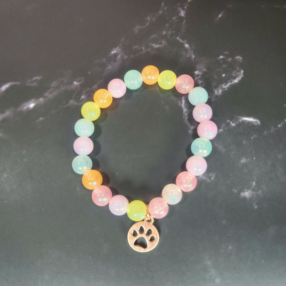 Mult-Colored Paw Print Charm Beaded Bracelet