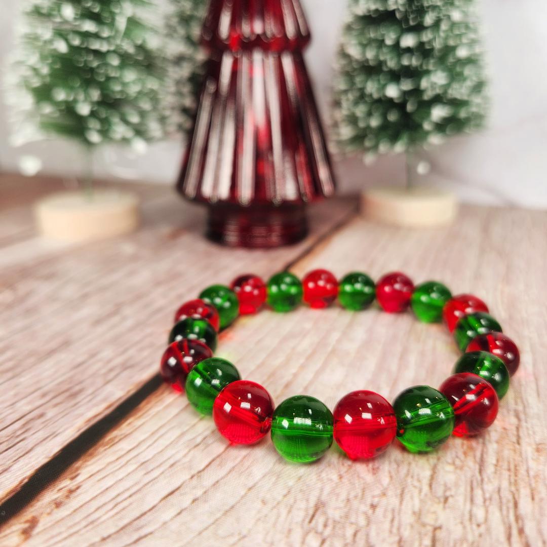 Red and Green Beaded Holiday Bracelet
