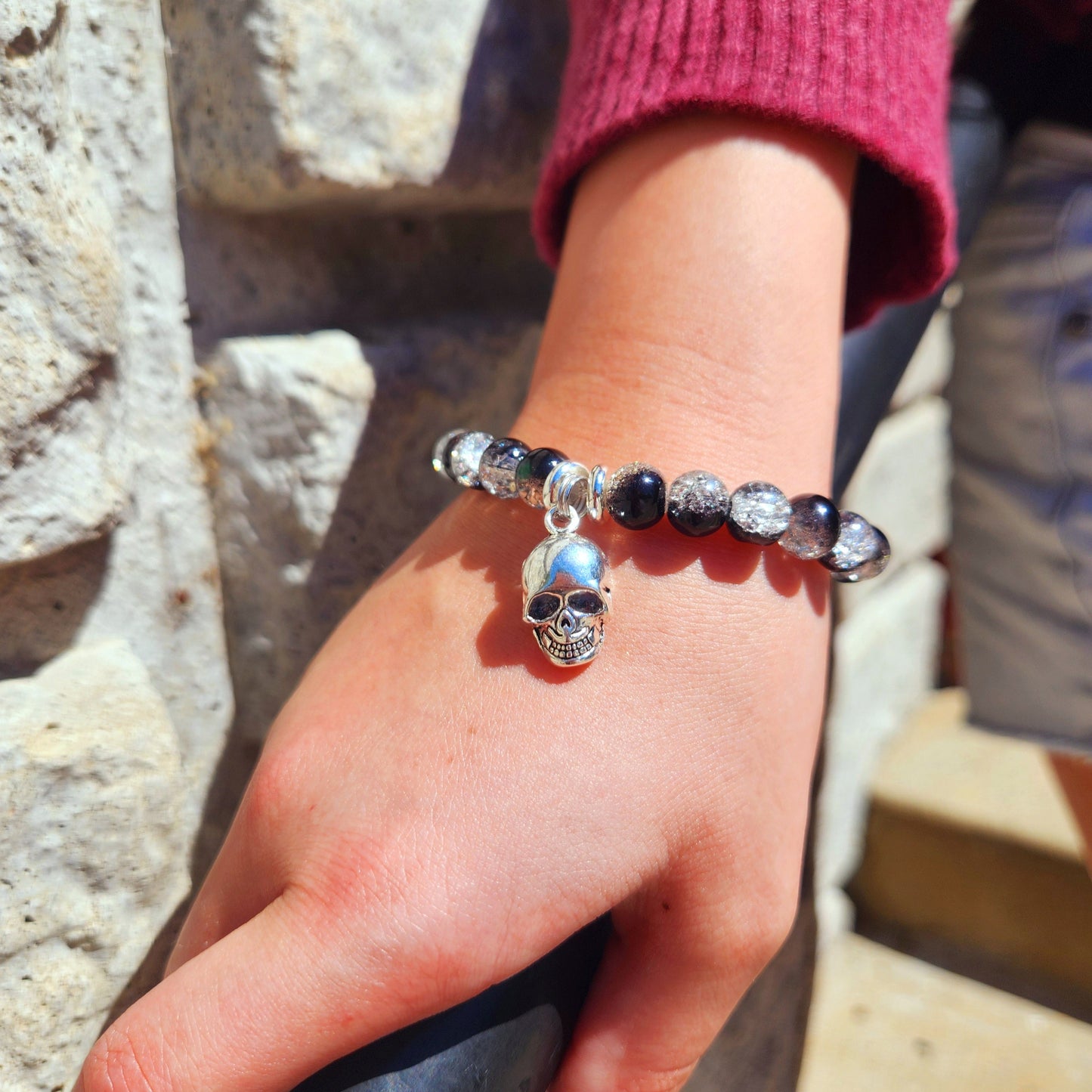Skull Beaded Charm Bracelet
