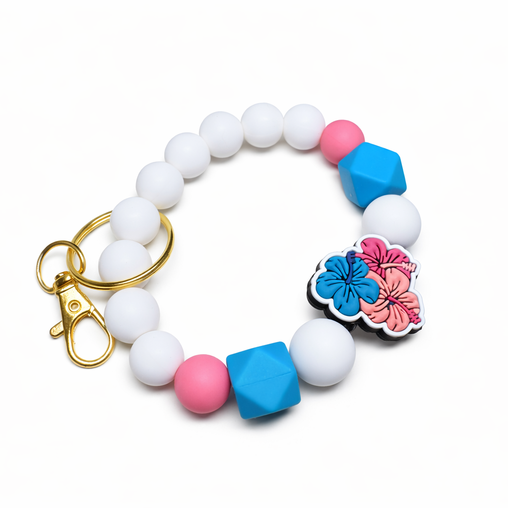 Tropical Hibiscus Silicone Beaded Wristlet