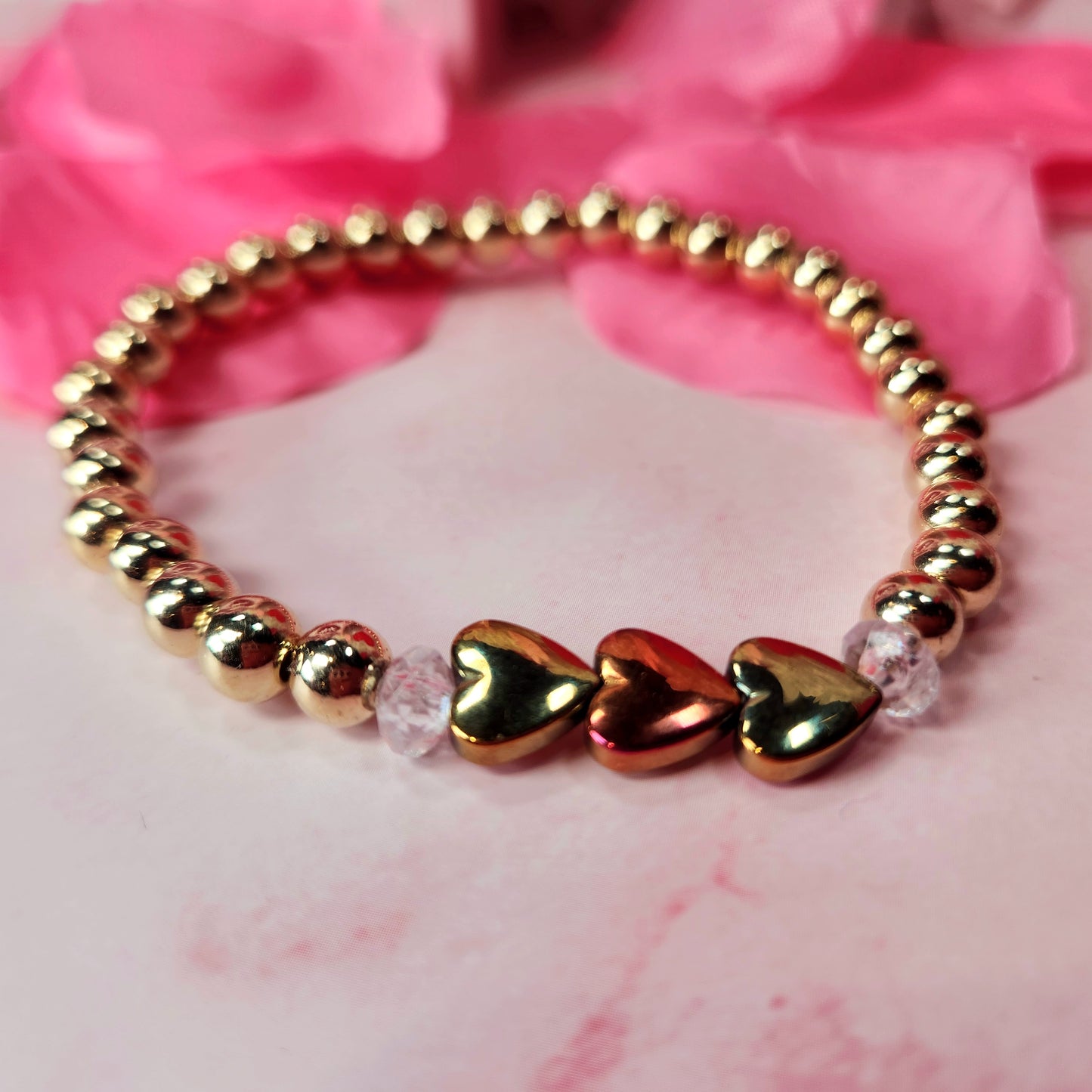 Three Heart Gold Beaded Bracelet