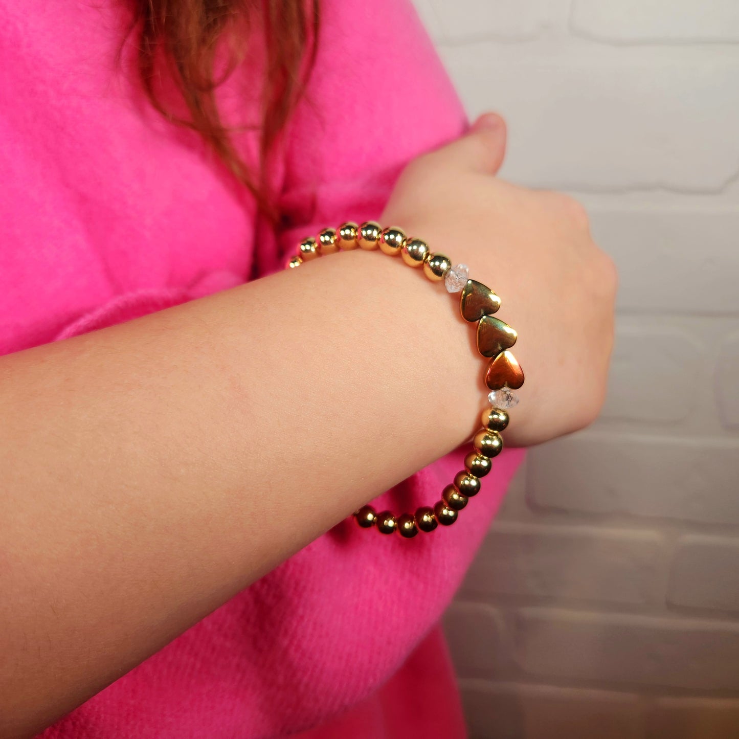 Three Heart Gold Beaded Bracelet