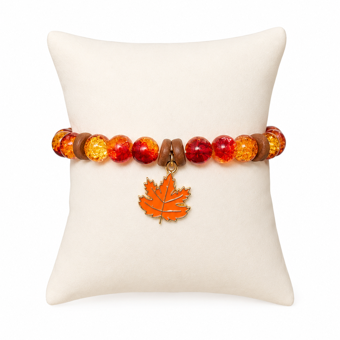 Fall Harvest Leave Charm Beaded Bracelet