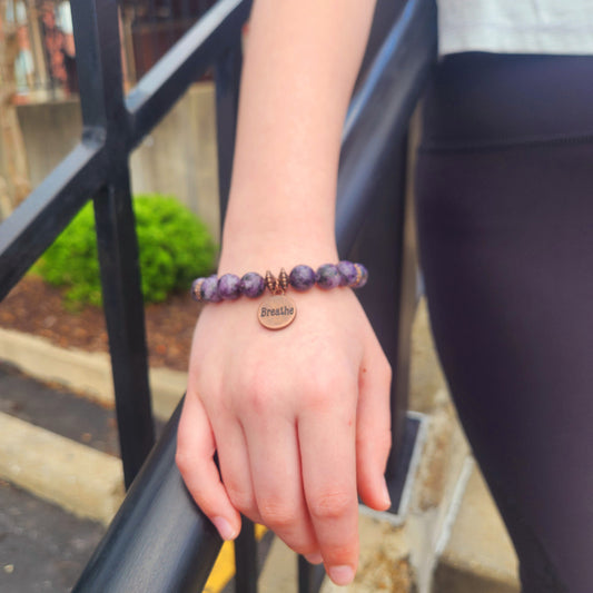 Breathe Positive Message Charm Beaded Bracelet