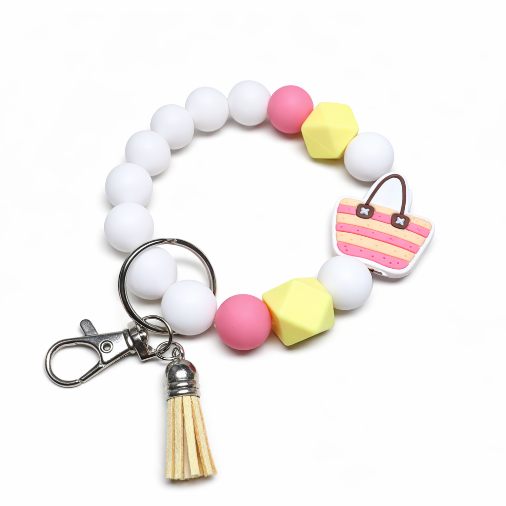 Chic Purse Charm Silicone Wristlet Keychain with Tassel