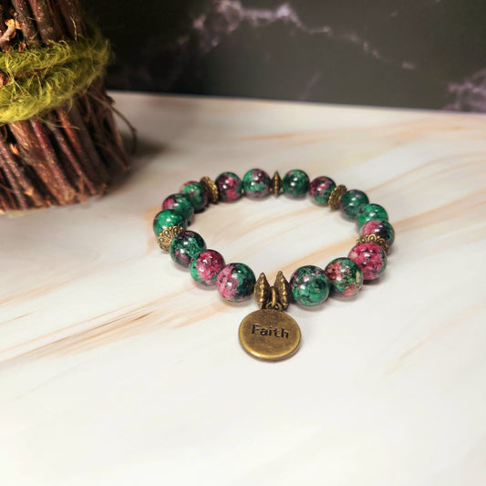 Faith Positive Message Charm Beaded Bracelet