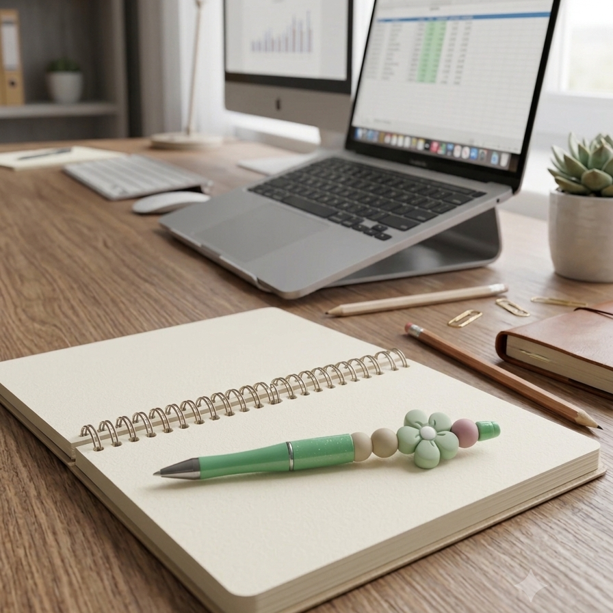 Sage Bloom Beaded Pen