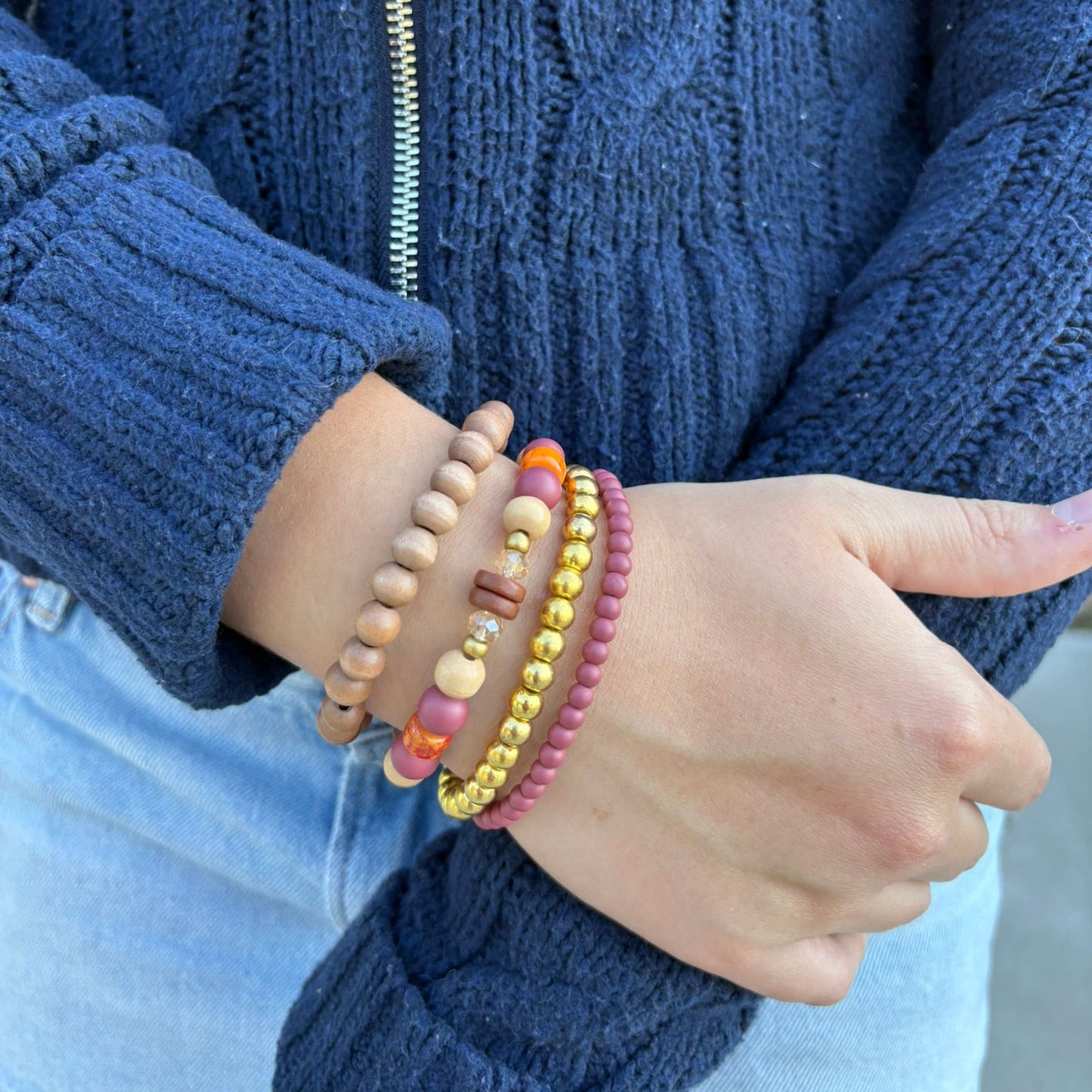 Cinnamon Spice Beaded Bracelet Stack