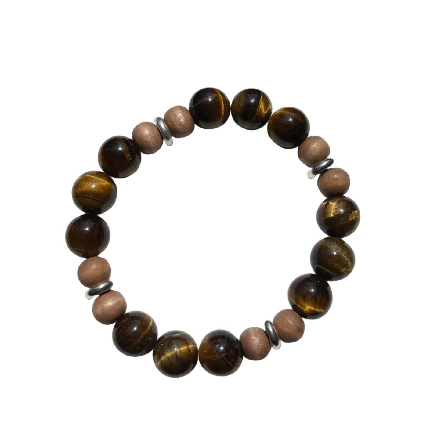 Tiger's Eye and Wood Beaded Bracelet