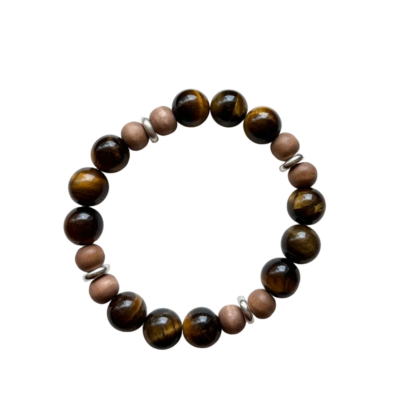 Tiger's Eye and Wood Beaded Bracelet