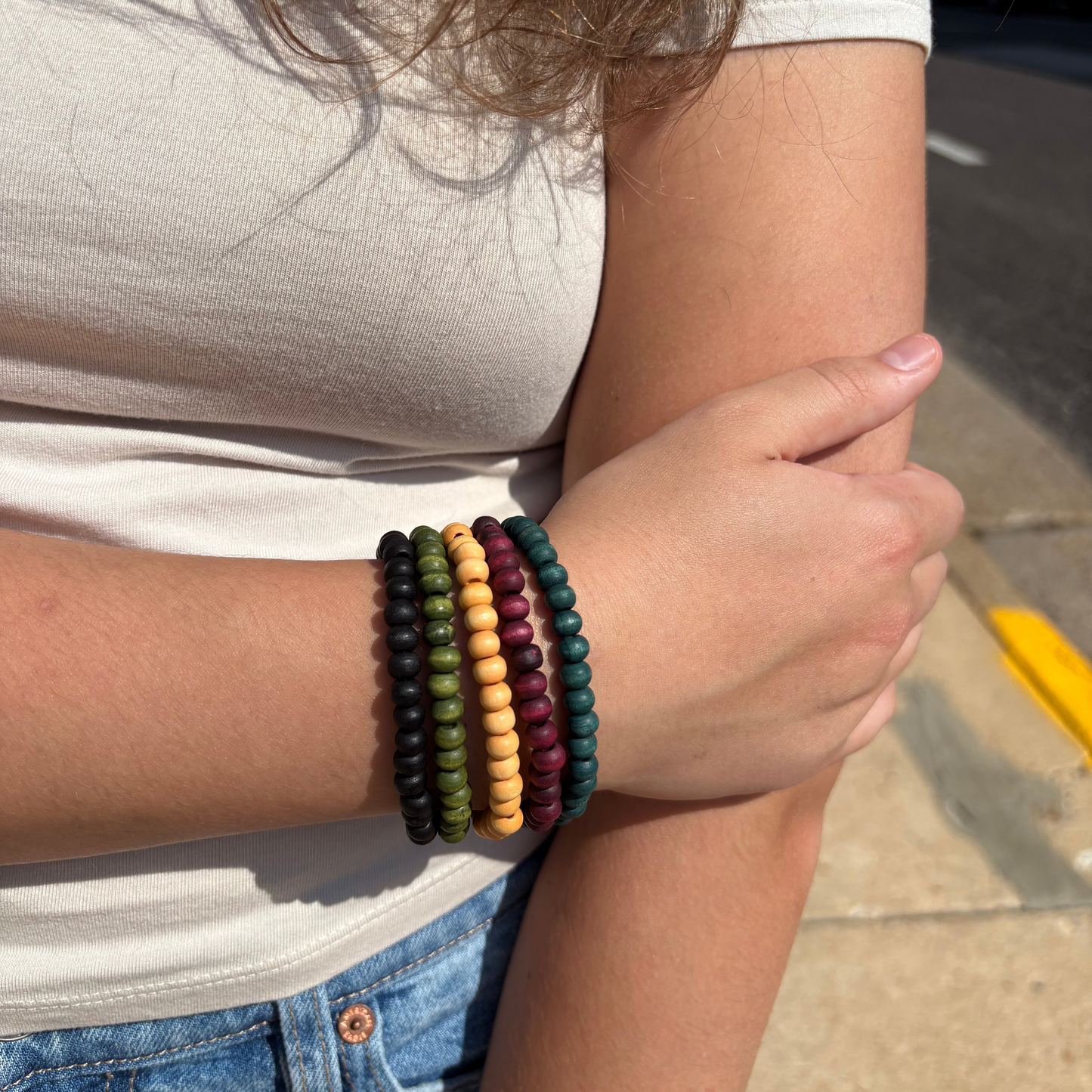 Stained Wood Beaded Bracelet