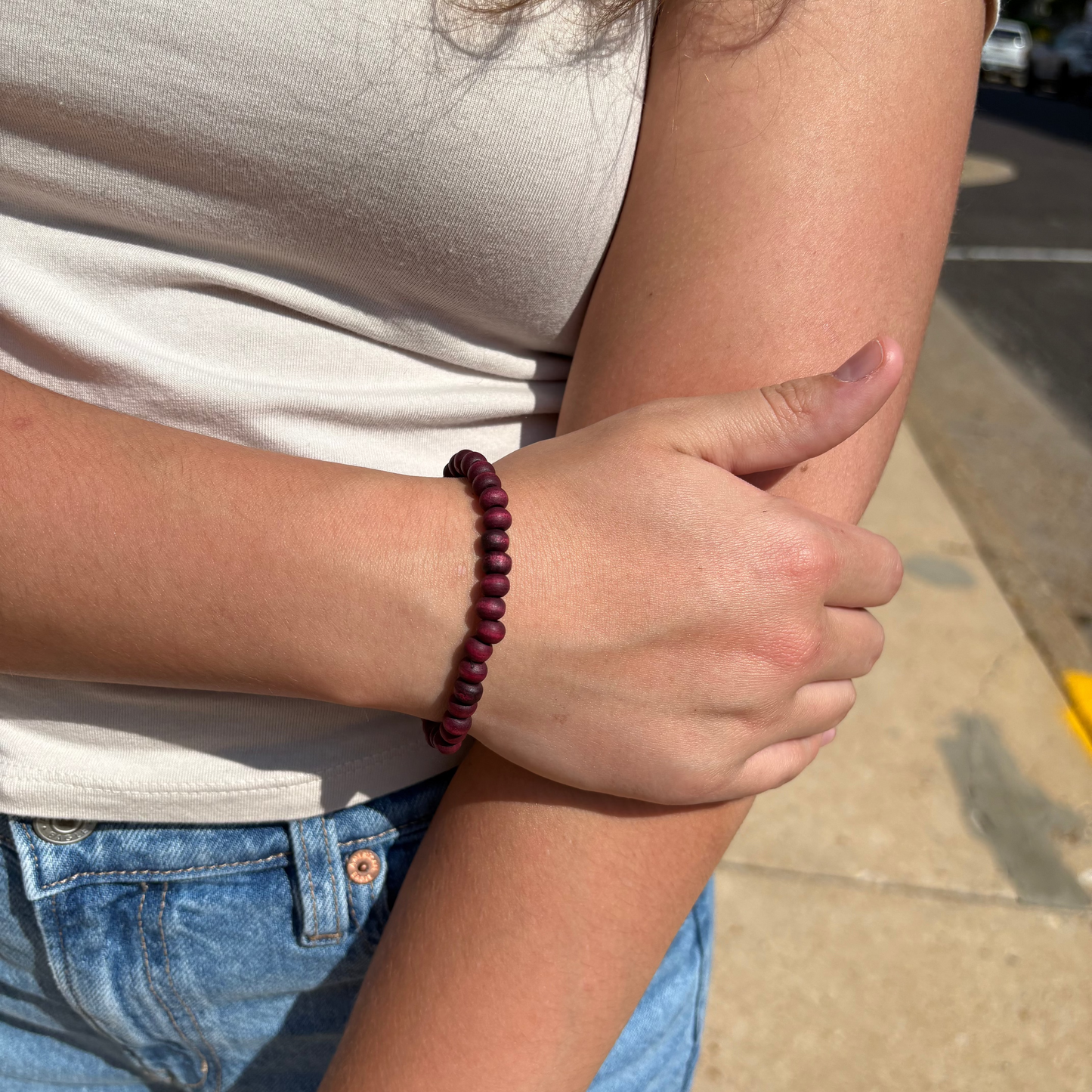 Stained Wood Beaded Bracelet