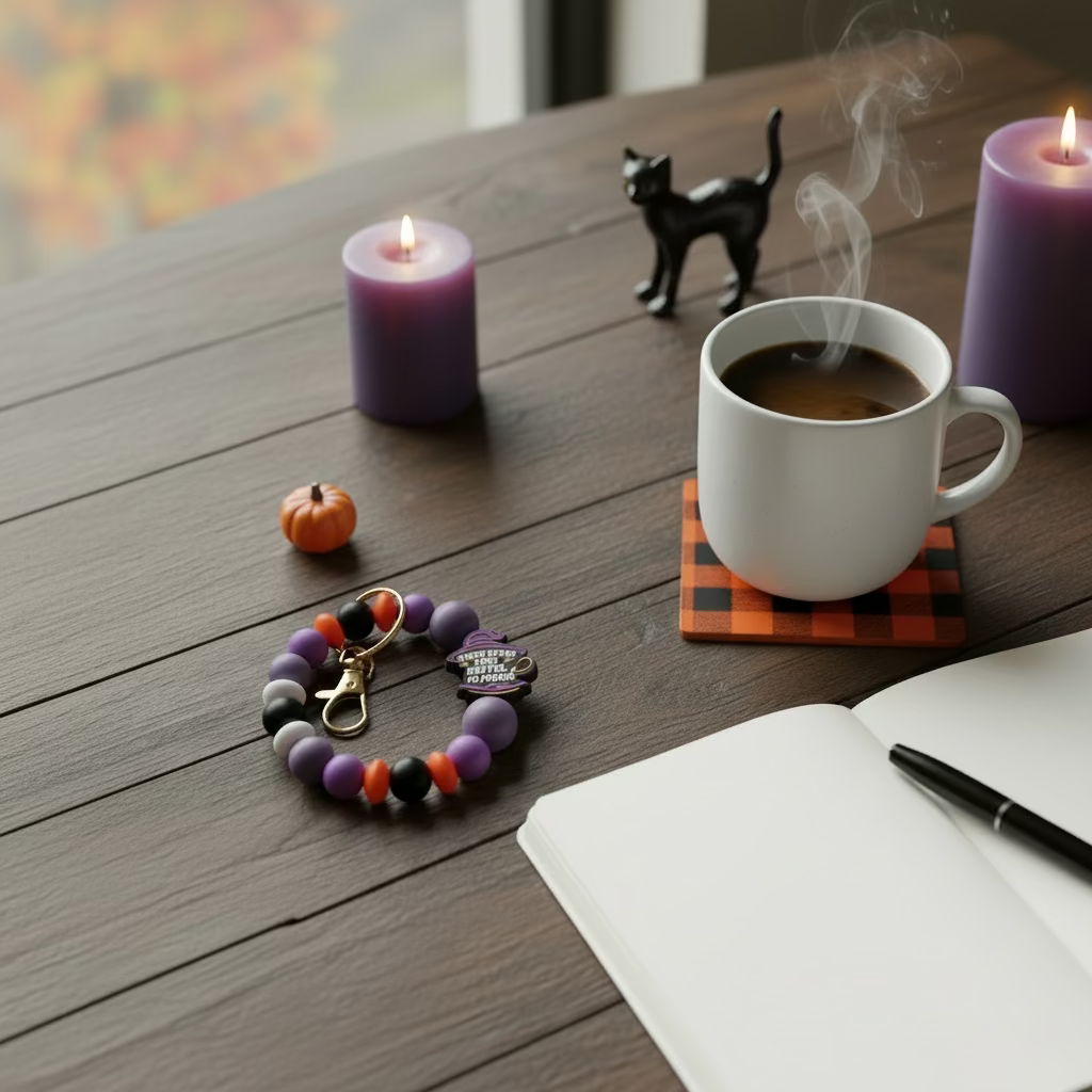 Hocus Pocus I Need Coffee to Focus Beaded Wristlet