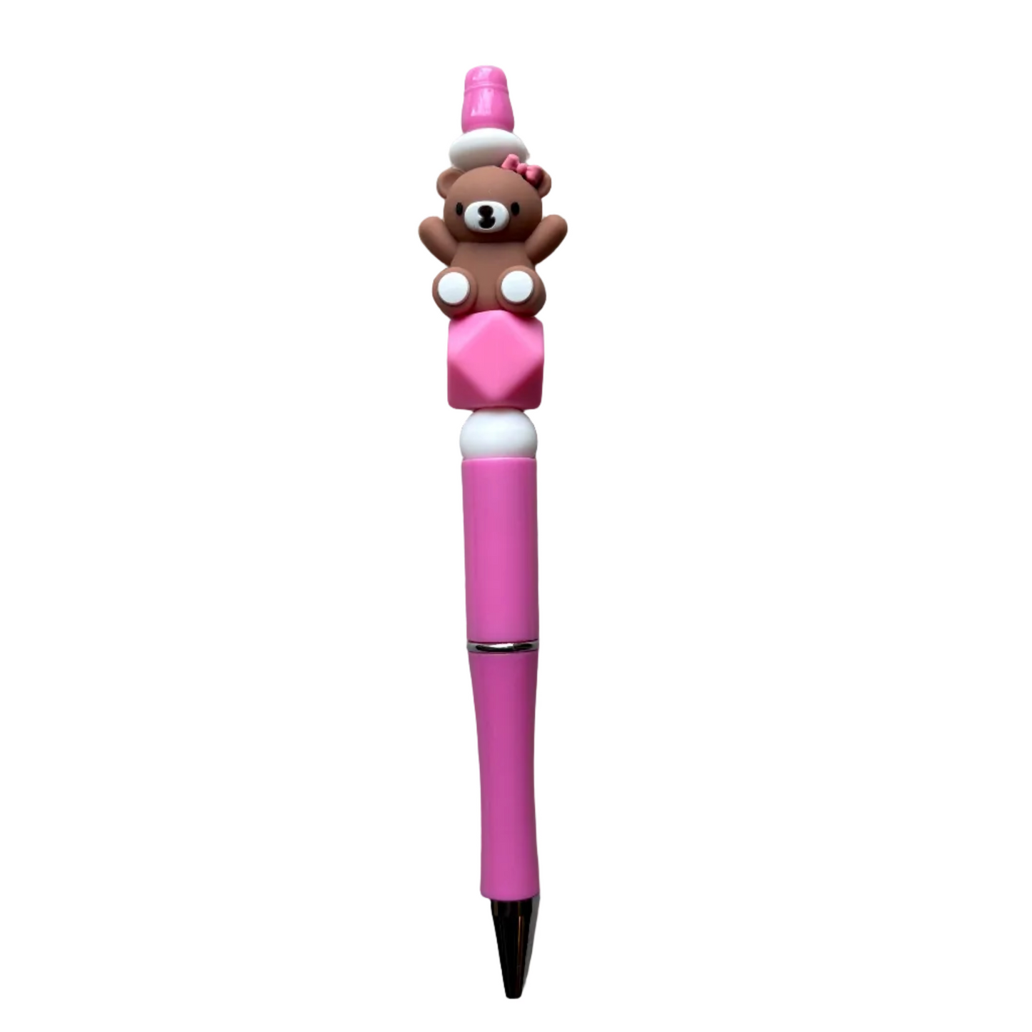 Pink Teddy Bear Beaded Pen