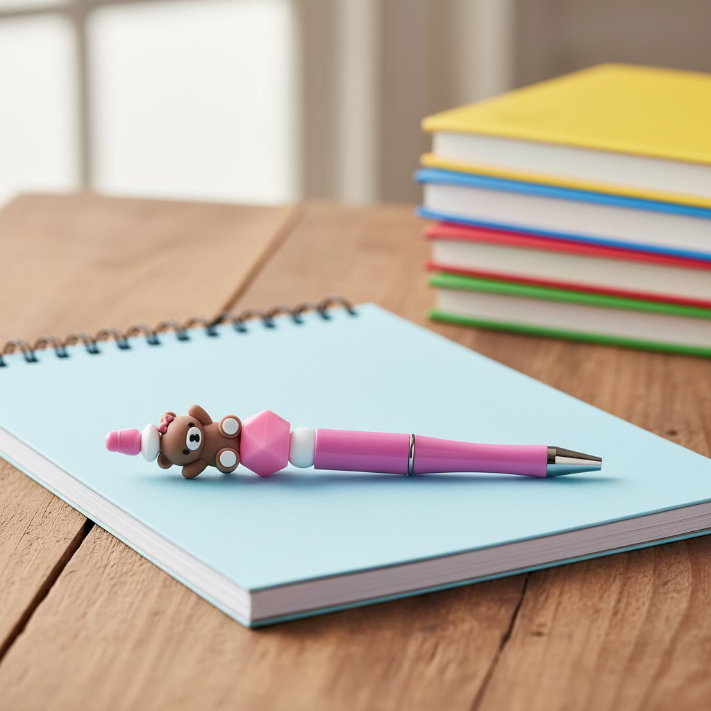 Pink Teddy Bear Beaded Pen