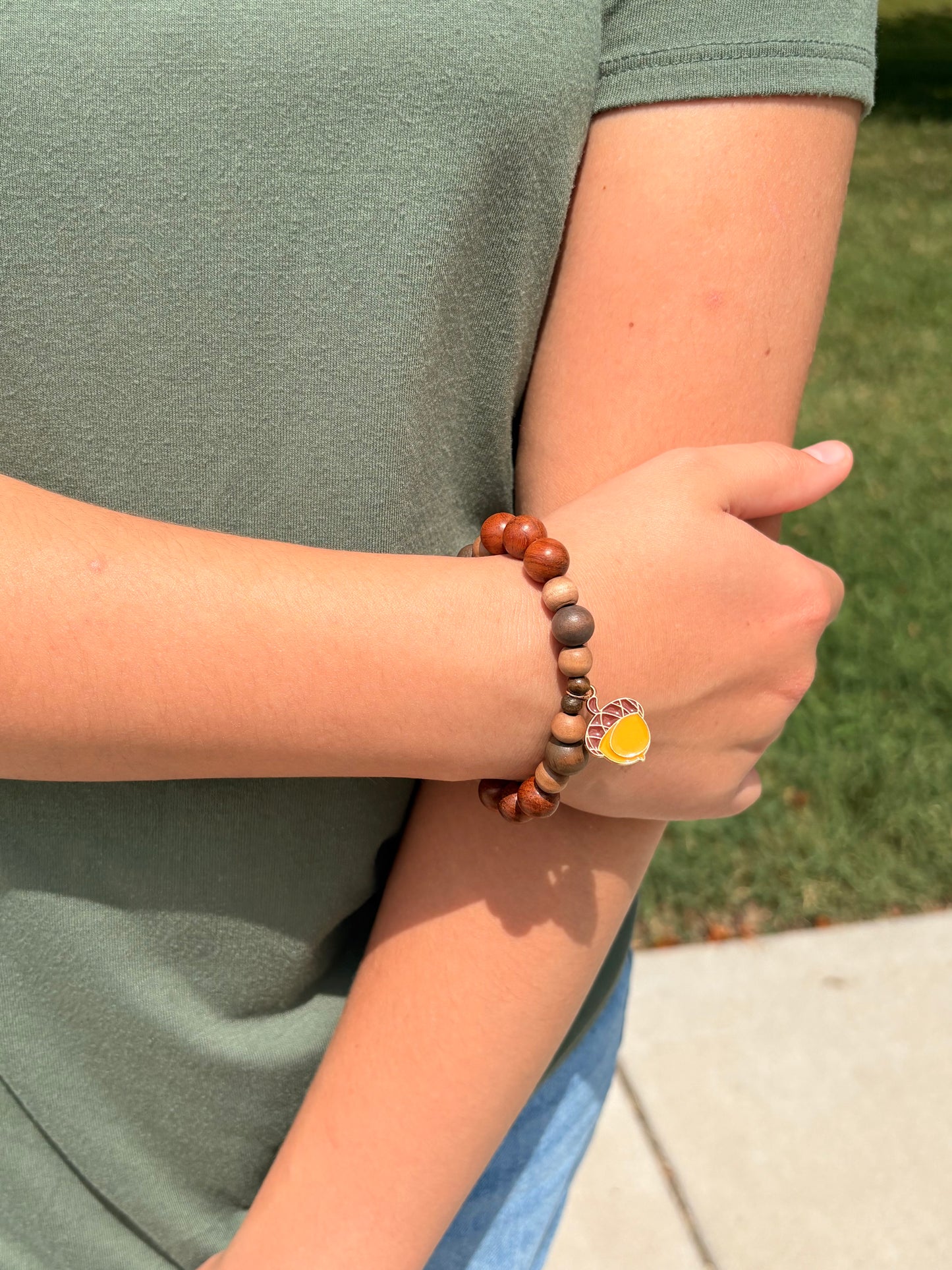 Acorn Fall Wood Beaded Bracelet