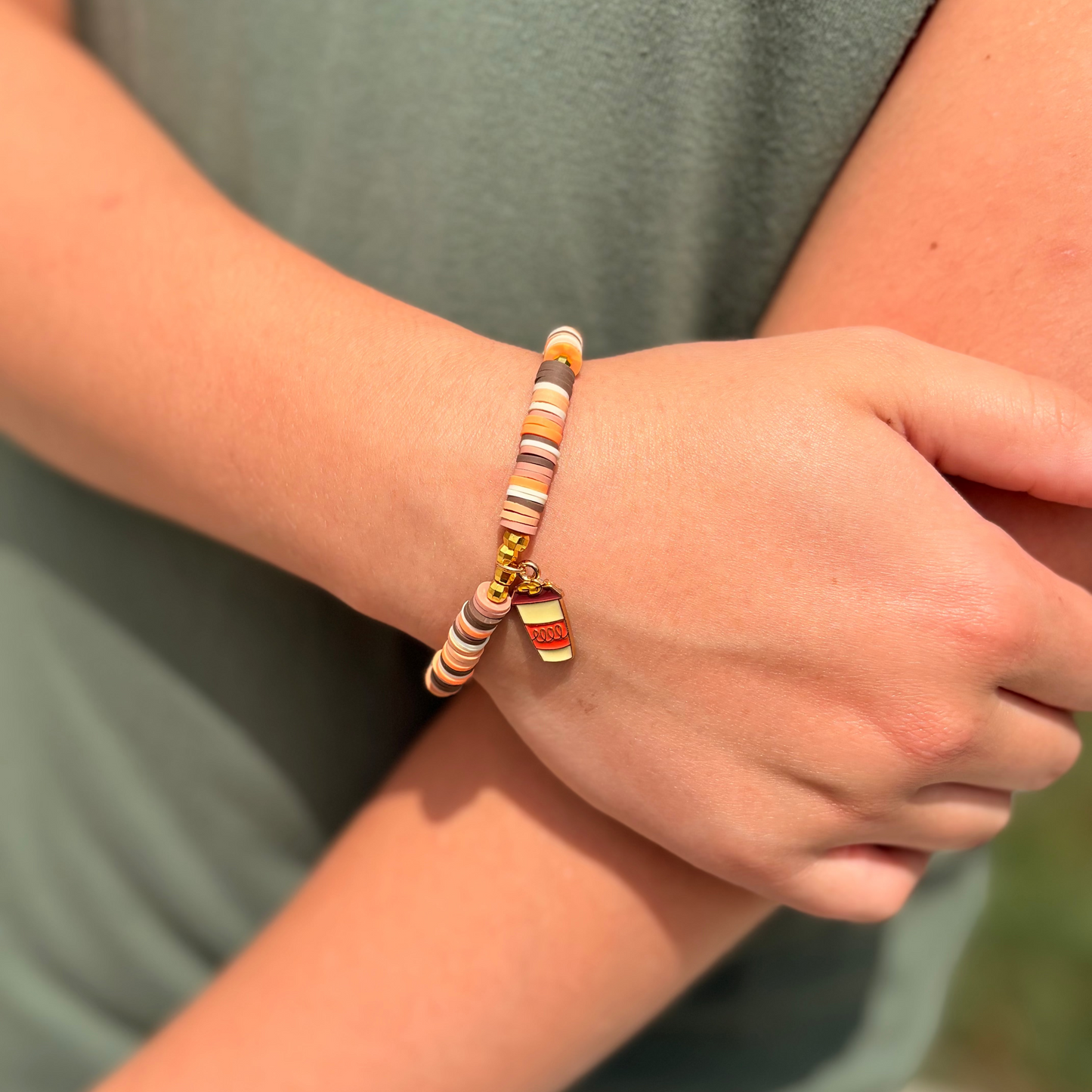 Pumpkin Spice Beaded Charm Bracelet
