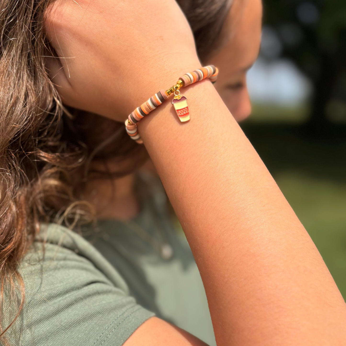 Pumpkin Spice Beaded Charm Bracelet