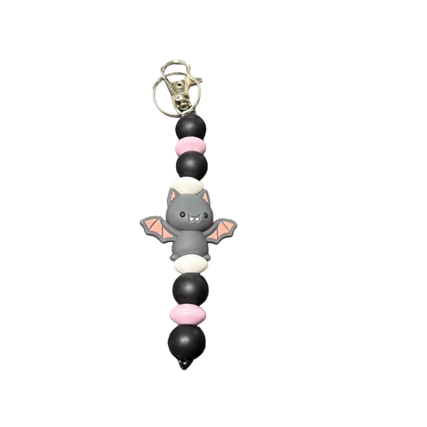Cute Bat Silicone Beaded Keychain – Black, White & Lavender Halloween Keychain