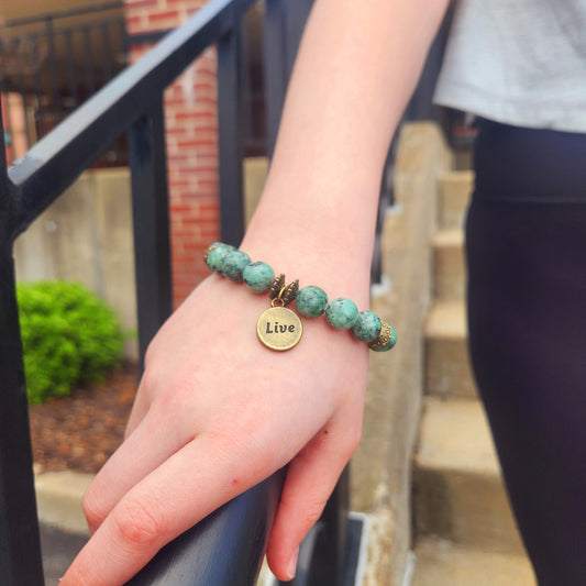 Live Positive Message Charm Beaded Bracelet