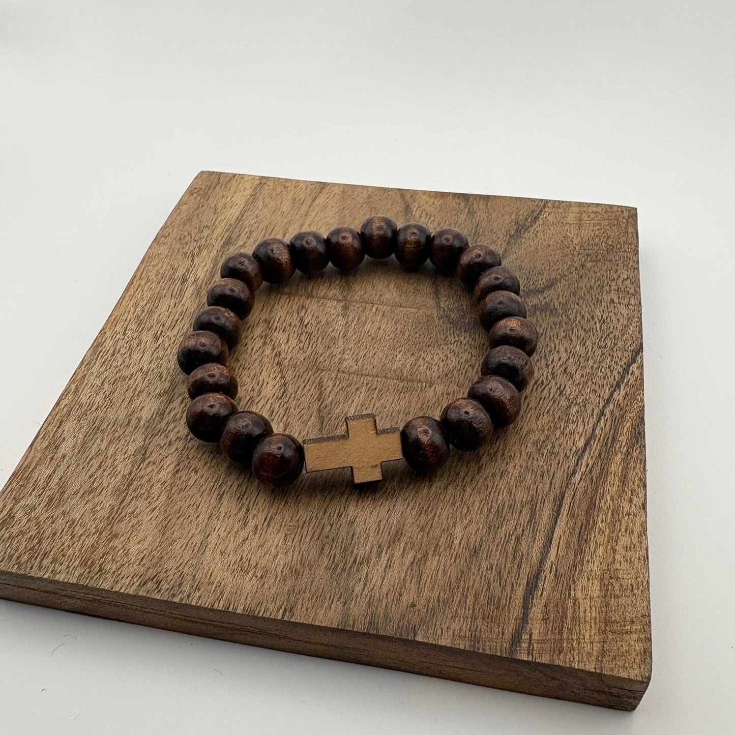Wood Cross Beaded Bracelet