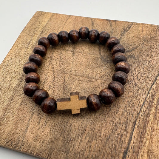 Wood Cross Beaded Bracelet