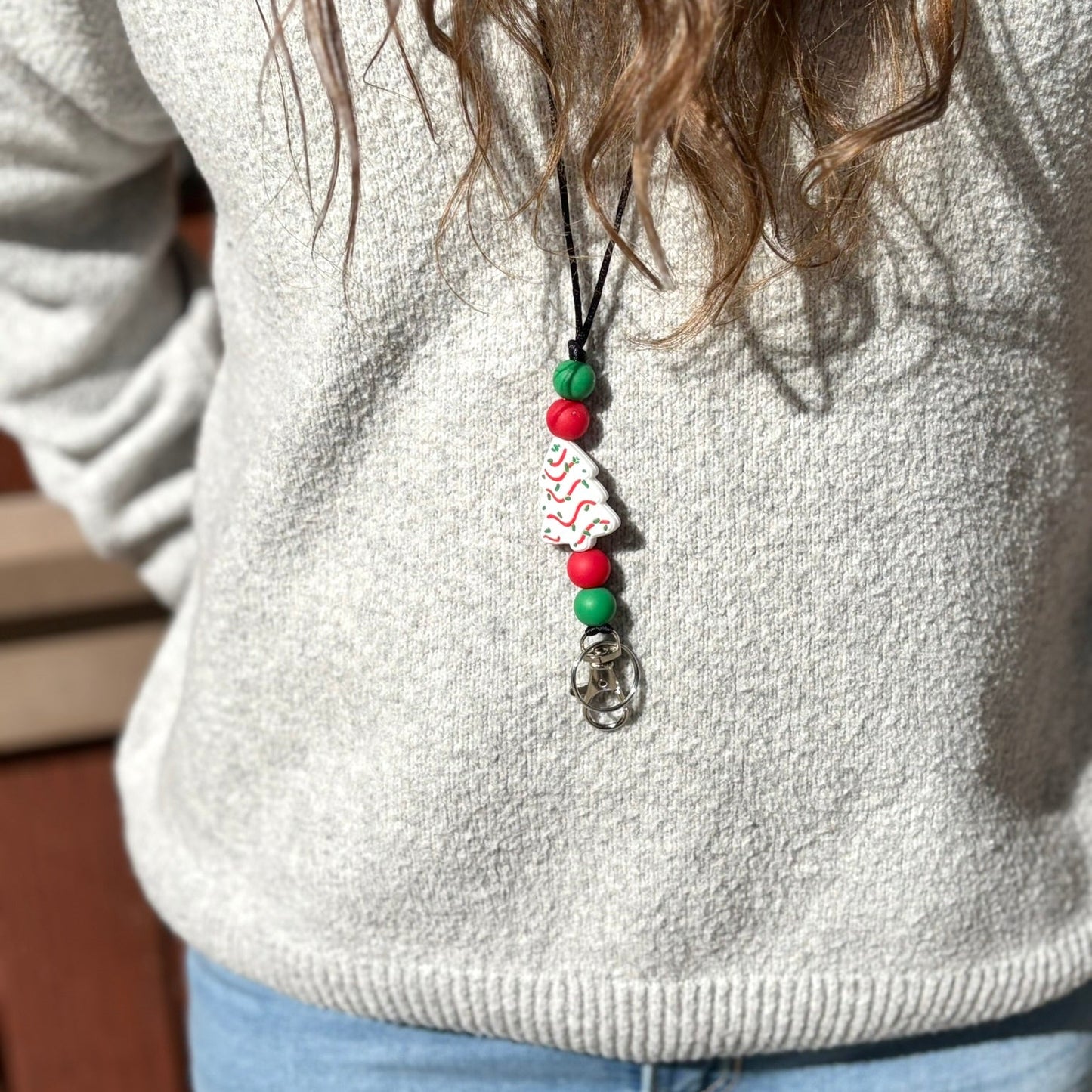 Christmas Tree Cake Silicone Beaded Lanyard