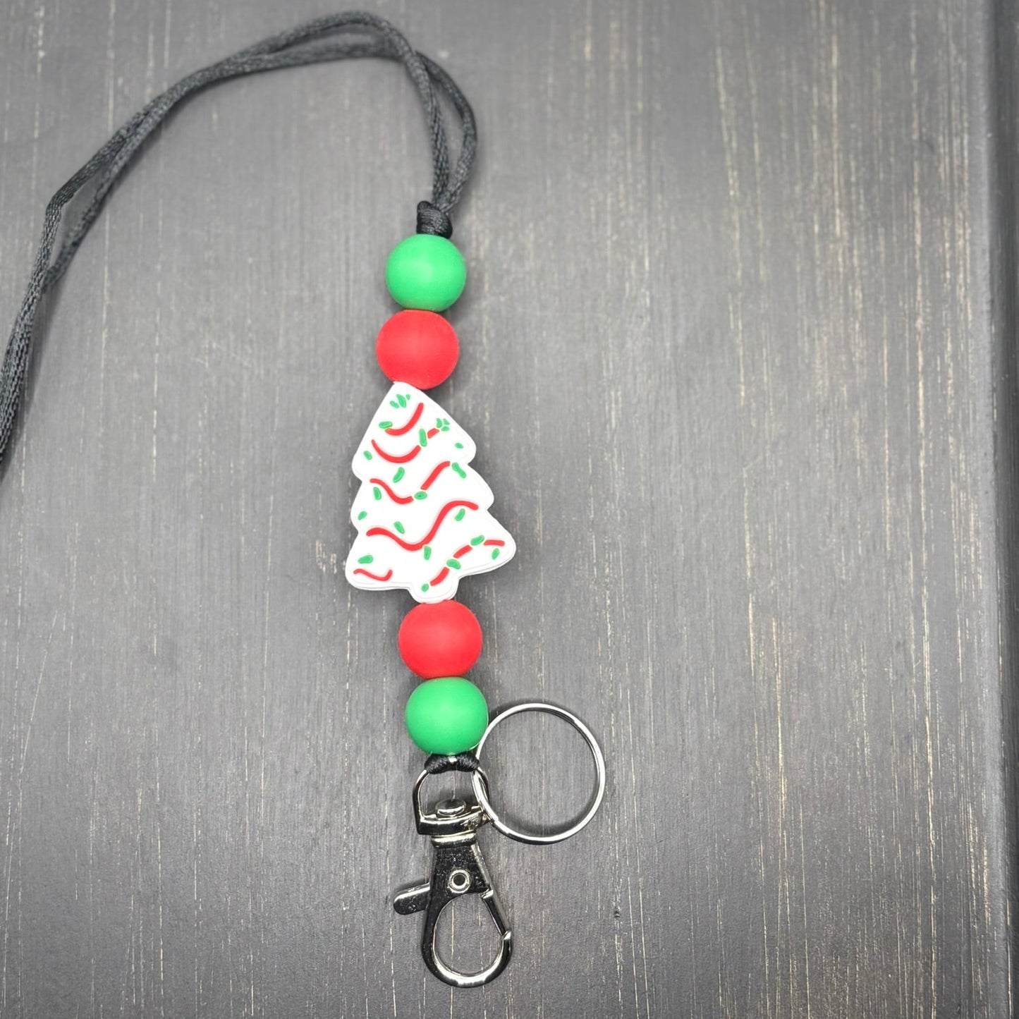 Christmas Tree Cake Silicone Beaded Lanyard
