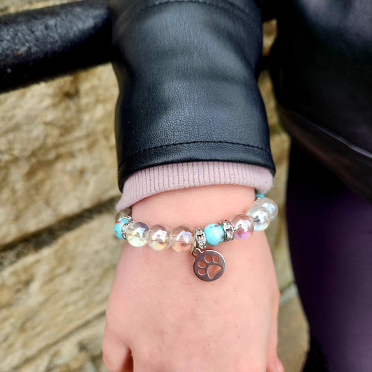 Clear Paw Print Beaded Bracelet